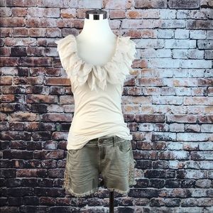 Pleione Beige Flower Petal Neckline Tank Top